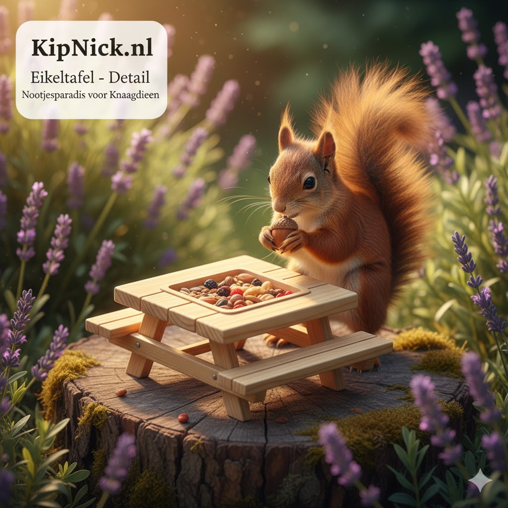 Eekhoorn die eet van De Eikeltafel