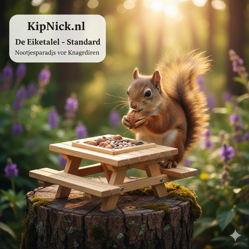 Picknicktafel voor eekhoorns, eikels en nootjes