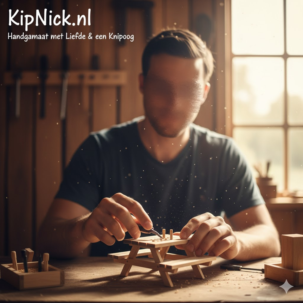 Nick, de maker van KipNick.nl, in zijn werkplaats.